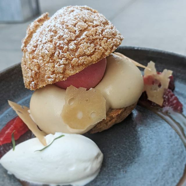 When people ask what my "signature dish" is, I never know what to say, but it might go a little something like this: BIGNÈ cream puff with butterscotch budino, blood orange, salted caramel, whipped cream, tarragon, croccante and blood orange sorbet. ift.tt/39n33uL