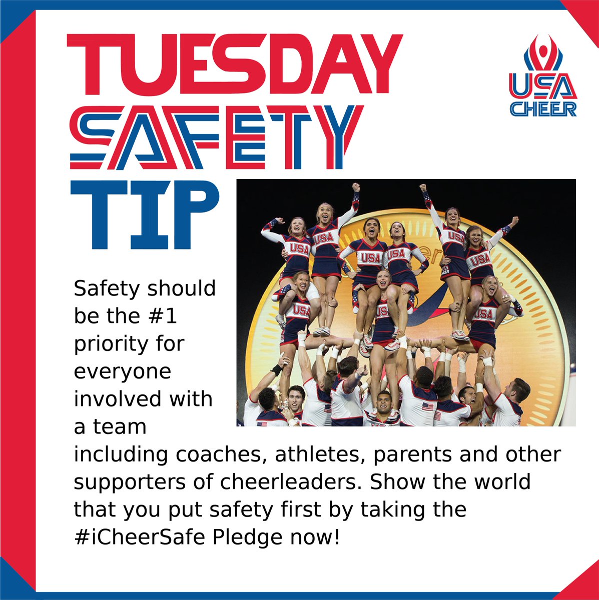 usacheer's tweet photo. March is National Cheerleading Safety Month! Put safety first in just one click by taking the #iCheerSafe Pledge here: https://t.co/exCIXMQ5Mn https://t.co/a26dVVUFbt