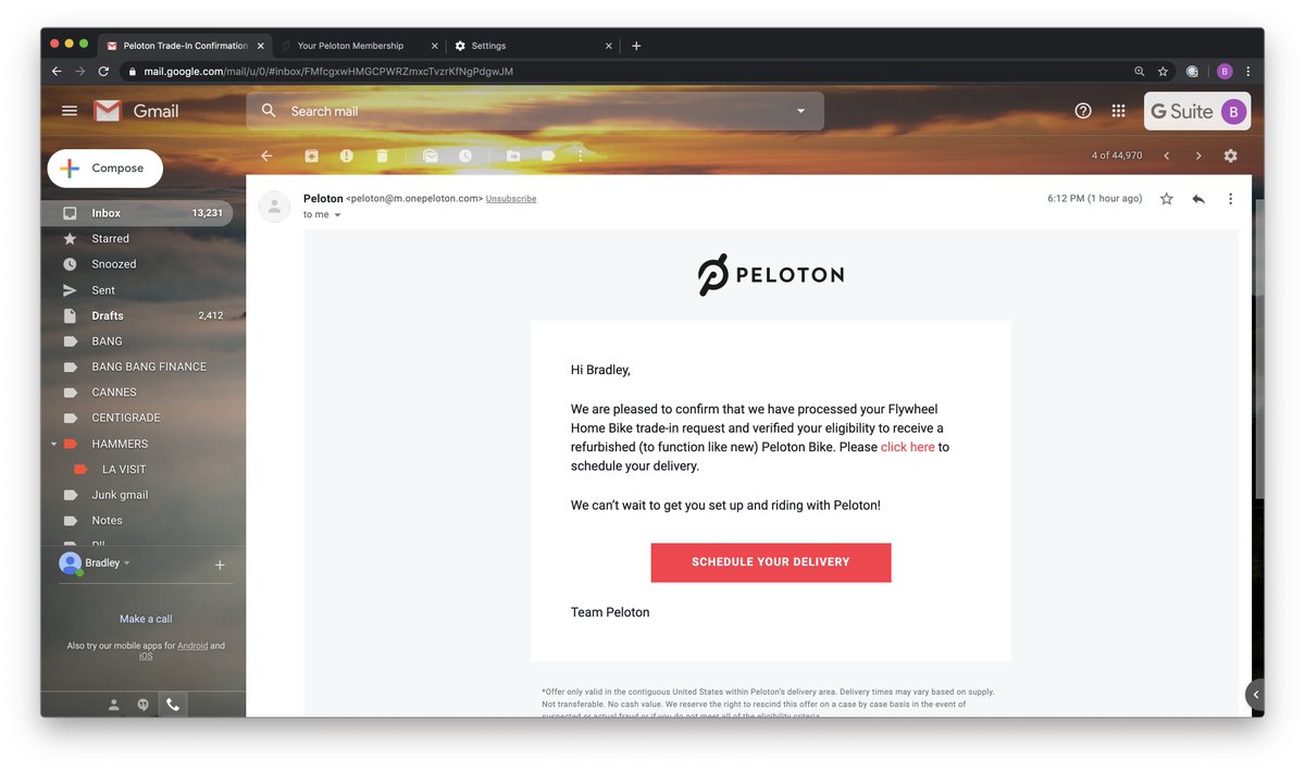 Bravo to <a href="/SpursAndStripes/">Winston Thursthill</a>  #peleton for taking care of us Flywheel anywhere customers who got screwed by NYSC. Genius to offer Peletons in exchange for our useless flywheel bikes. We're a target market starving for an alternative and we'll be customers for life.
