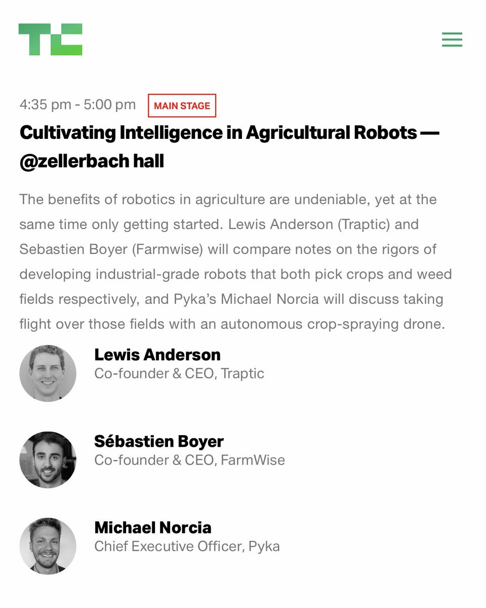 JoeSpeeds's tweet photo. farming onstage now @TechCrunch #Robotics #tcrobotics @UCBerkeley https://t.co/sKFwv11qUD