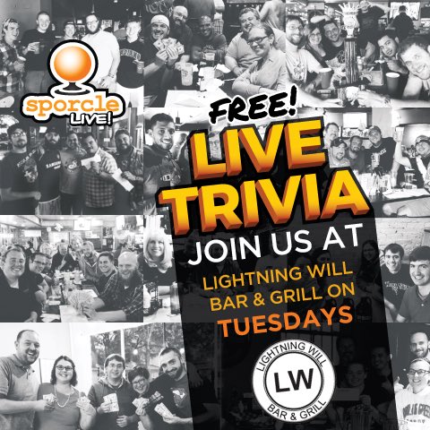 Exercise your brain at Lightning Will! 🧠 Trivia Night starts at 8 pm.
#lightningwillbar #lightningwill #trivianight #trivia #pdx #pdxbar #pdxsportsbar #pdxfood #pdxnow #NWPDX