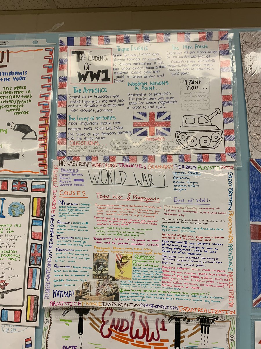 AVID_OMMN's tweet photo. How do you end a unit? One-pagers that’s how!! WWI displayed in a creative method. #studentwork #wow #AVIDschoolwide @AVID4College @AVIDAACPS @SRSeahawksaacps @AACountySchools https://t.co/ZaCJfxDvh7