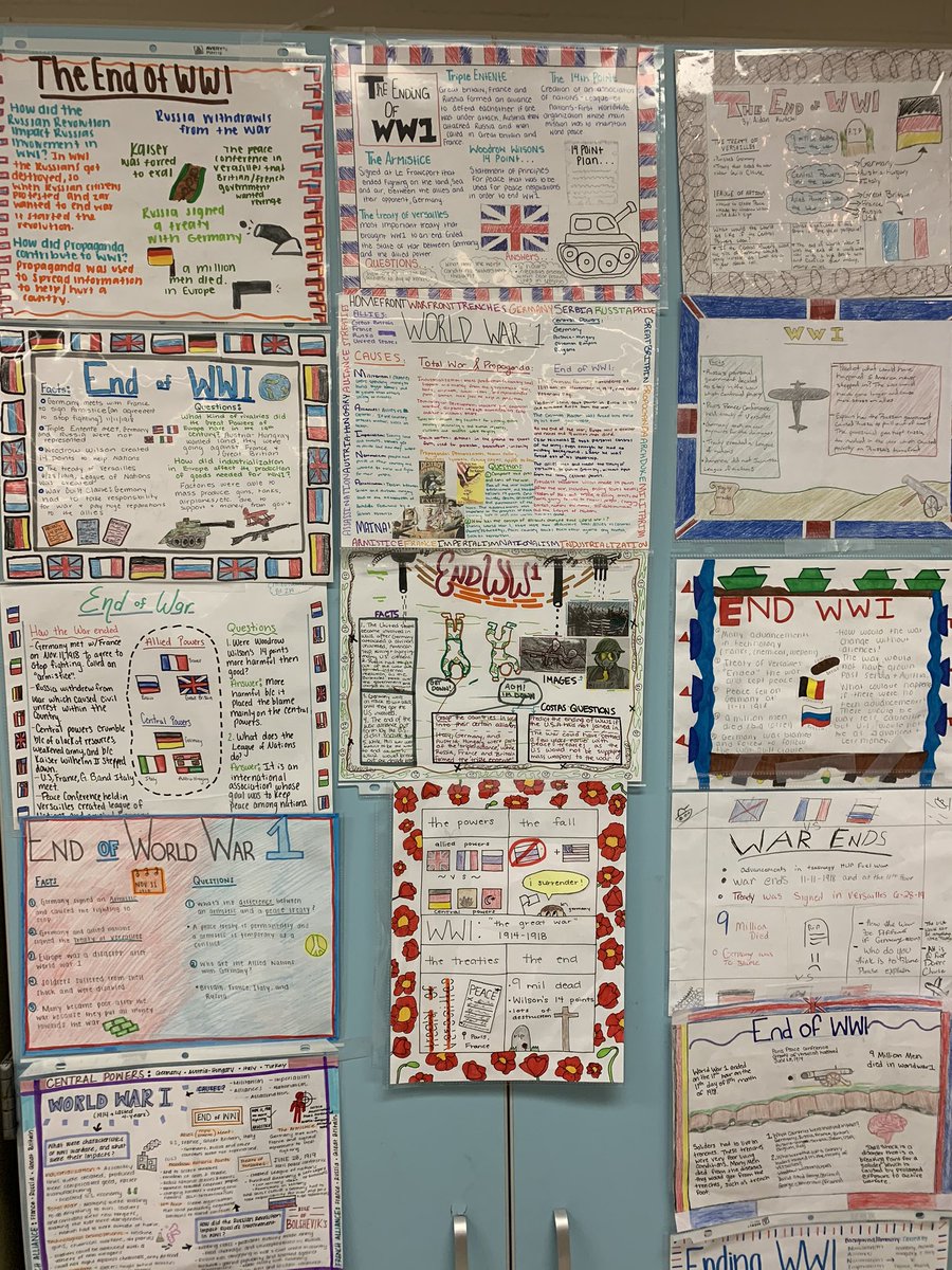 AVID_OMMN's tweet photo. How do you end a unit? One-pagers that’s how!! WWI displayed in a creative method. #studentwork #wow #AVIDschoolwide @AVID4College @AVIDAACPS @SRSeahawksaacps @AACountySchools https://t.co/ZaCJfxDvh7