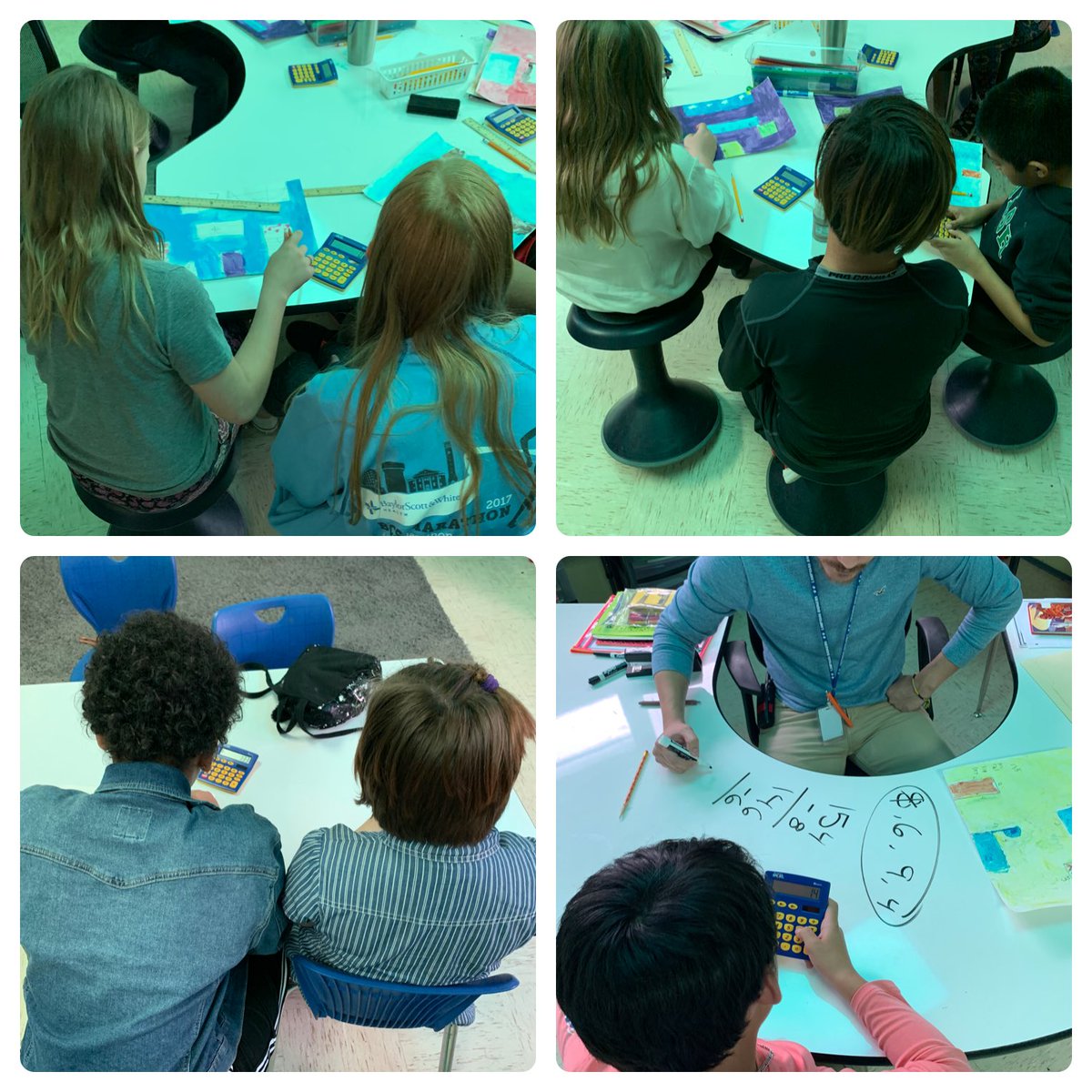 5th graders HELPING 4th graders with area and perimeter.  You know you HIT the JACKPOT when the 4th grader looks at the 5th grader and says, “Oh, I get it now” while smiling and then proceeds to explain it to another!!!!  ⁦<a href="/LampasasKWE/">Kline Whitis Elem</a>⁩ #thinkbiglisd #lovemyjob