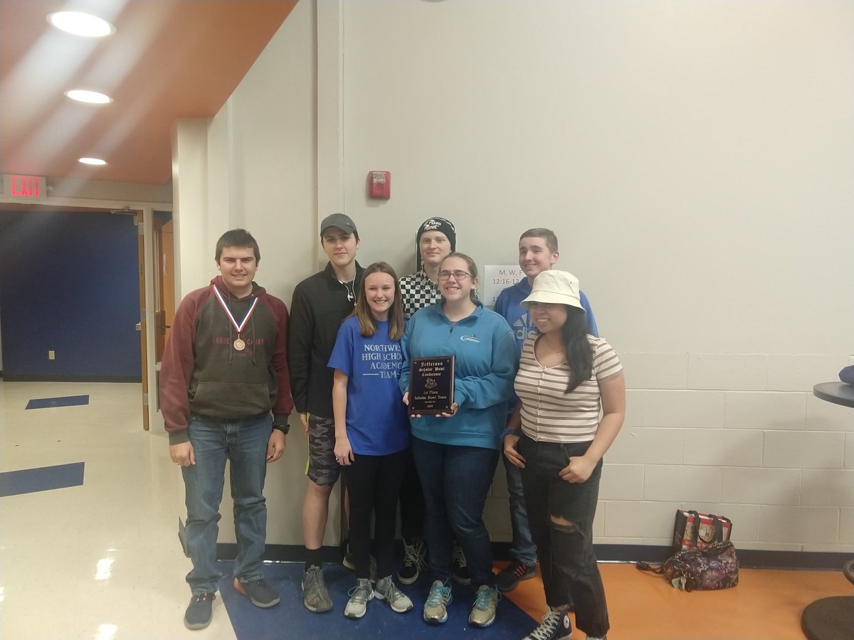 NHSScholarBowl's tweet photo. NHS Scholar Bowl is conference champs! Great job! Joshua also got a 3rd place individual medal as well. https://t.co/qF8lWQ1tP9