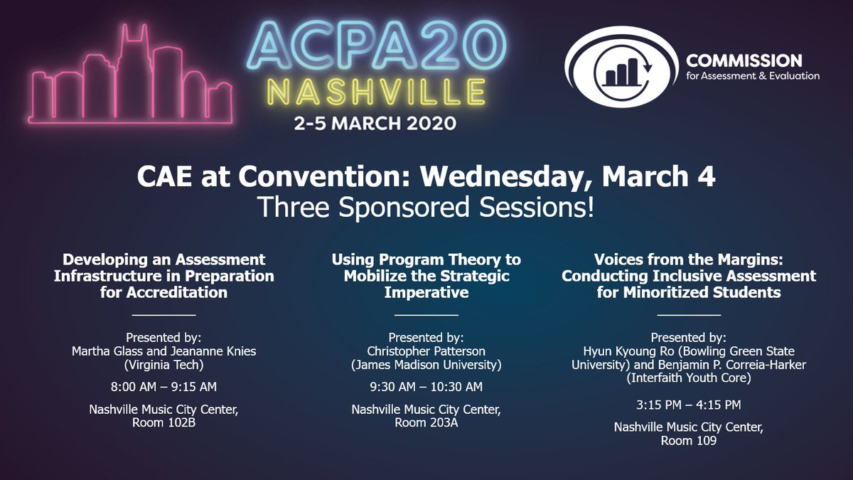 ACPA_CAE's tweet photo. We hope everyone at #ACPA20 had a wonderful first day of sessions! Make sure to add our three sponsored sessions on Wednesday to your schedule! #SAassess https://t.co/KsDTKeCMm4