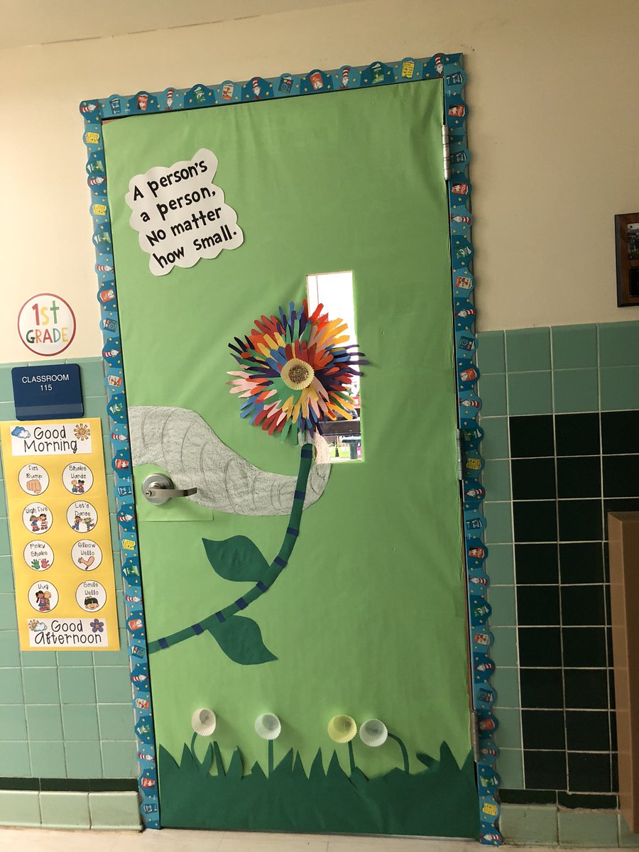 FSD2Crew's tweet photo. We are loving #ReadAcrossAmerica week! Crazy socks 𧦠and our Horton Hears a Who inspired door πͺ #fsdkidsread @FSDVikings https://t.co/1BiTHkkCCT