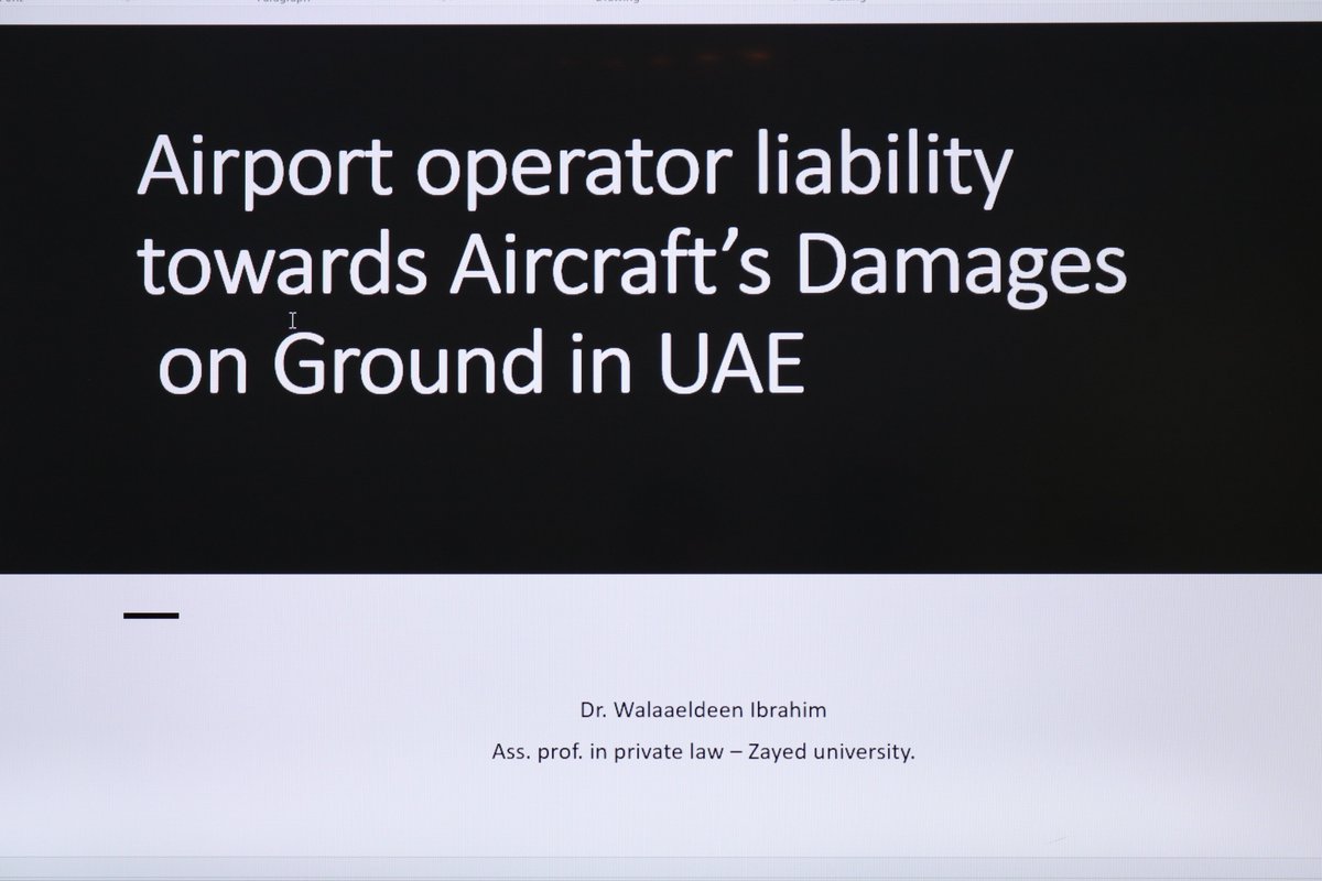 FLELearning's tweet photo. Dr. Walaaeldeen Ibrahim, #zayeduniversity, #UnitedArabEmirates presenting on the topic: Airport Operator Liability Towards Aircraft’s Damages on Ground in the #ICBEMM #2020 #March #Oxford #International #Conference @zayedu https://t.co/gMWmoXv4rt