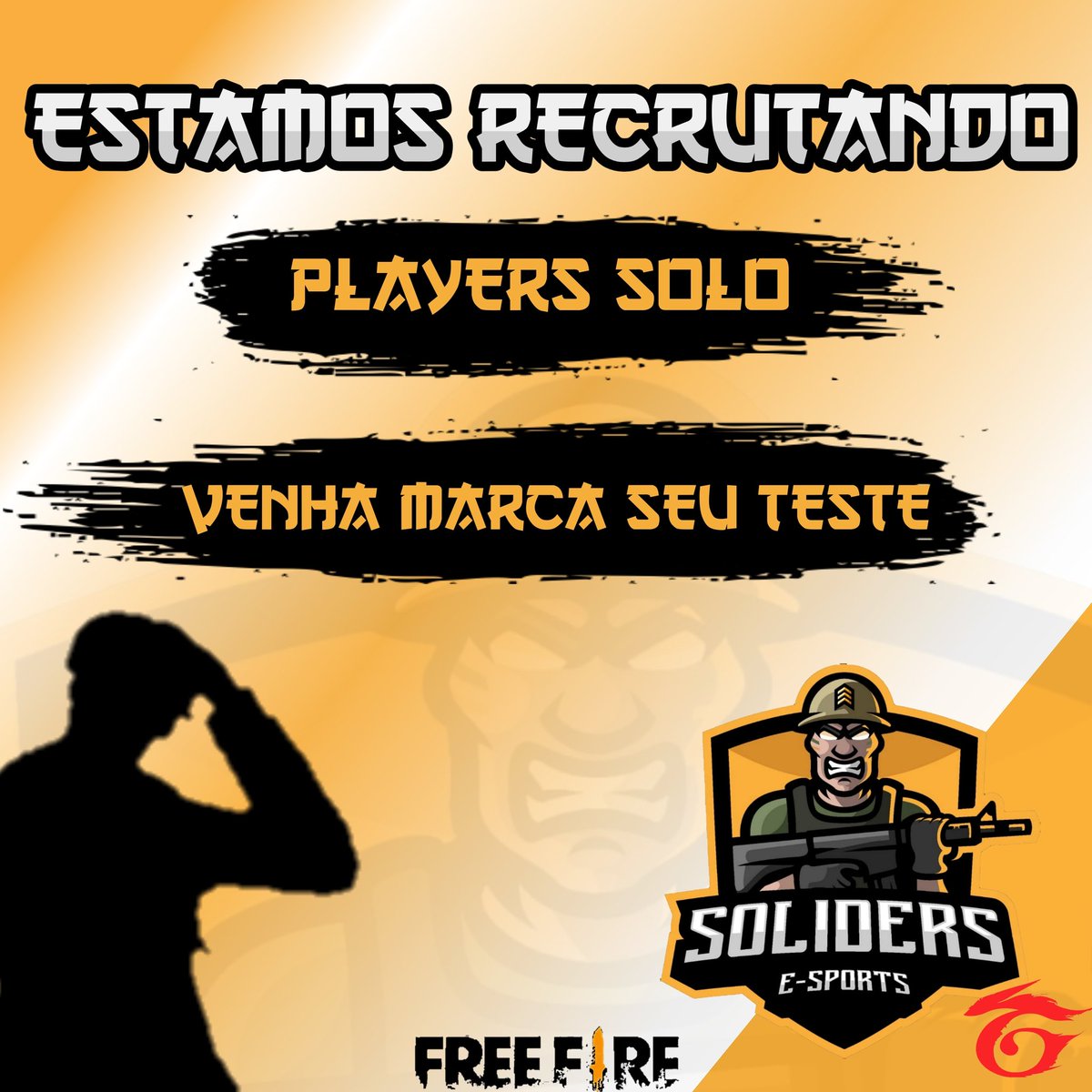 Estamos recrutando players para nossa line no Free Fire! Para mais informações nossa DM estar aberta. Venha fazer parte da nossa família 💛