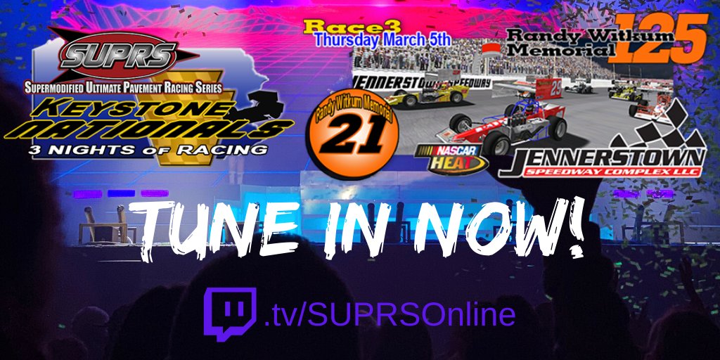 SUPRSOnline's tweet photo. IT'S FEATURE TIME! Tune in now to watch the 50 lap #supermodified #simracing feature from RT 93 Raceway>>> https://t.co/WuPQU0605O
| #NASCARHeat | #twitchstreamer | #supportsmallstreamers | #SuperTuesday | #KeystoneNats | https://t.co/ZkkkRef7Ah