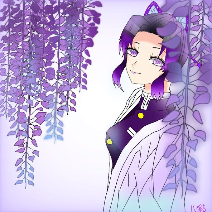 🥕さんがTwitterに投稿した胡蝶しのぶ(鬼滅の刃)のイラスト。