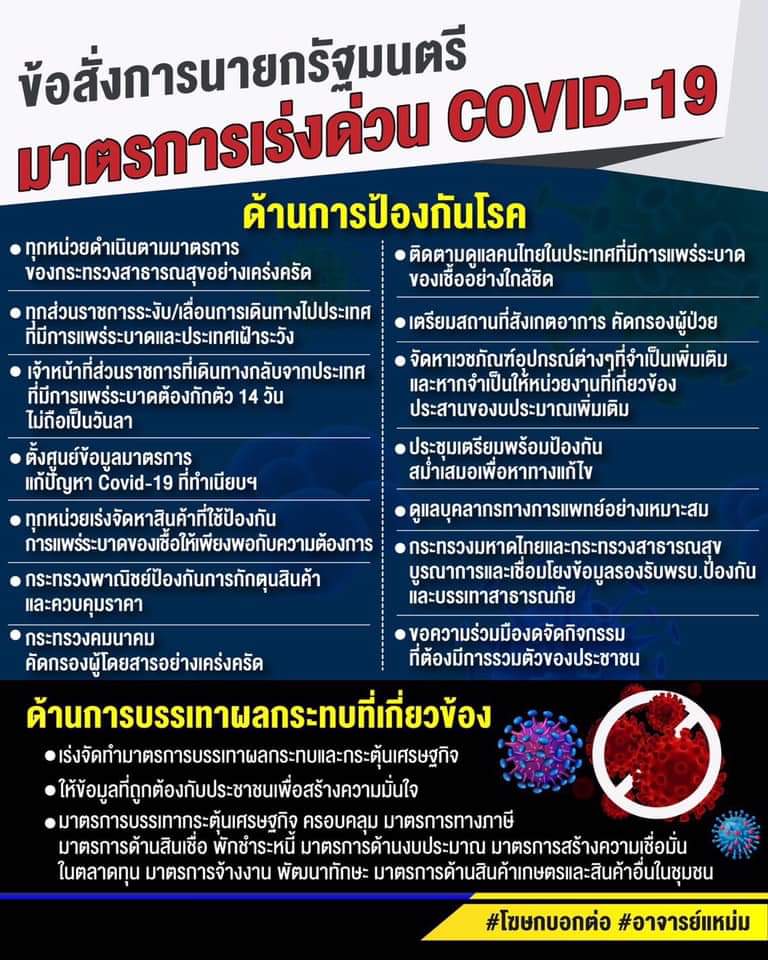 1st_Army_Area's tweet image. ข้อสั่งการของนายกรัฐมนตรี
😷มาตราการเร่งด่วนในการป้องกัน COVID - 19 😷