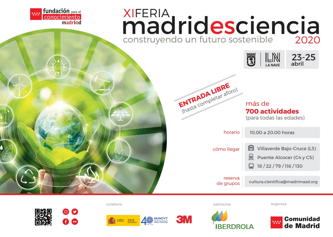 madrimasd's tweet photo. 📣¡¡Te esperamos en la Xl Feria #MadridEsCiencia 2020!!

¿𝐂𝐮𝐚́𝐧𝐝𝐨?

🗓️ Del 23 al 25 de abril

¿𝐃𝐨́𝐧𝐝𝐞?

📍 @LaNaveMadrid 

¿𝐂𝐨́𝐦𝐨?

🚆L3
🚇C4 y C5
🚌18/22/79/116/130

🔴Recuerda que las 𝐫𝐞𝐬𝐞𝐫𝐯𝐚𝐬 𝐝𝐞 𝐠𝐫𝐮𝐩𝐨𝐬 se hacen a través del correo electrónico 👇 https://t.co/oVHmsSwRY8