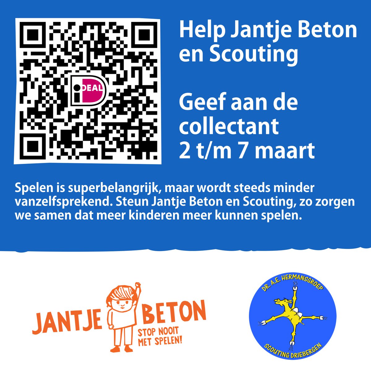 Help mee! Spelen zou vanzelfsprekend moeten zijn. De explorers van Scouting Driebergen halen via een online collectebus geld op voor Jantje Beton. Doneer jij ook? 
jantjebeton.digicollect.nl/scouting-drieb…