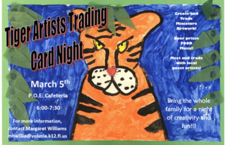 Port Orange Elem. Artist Trading Card Night!!   Thursday 6-7:30.  See you there👩‍🎨