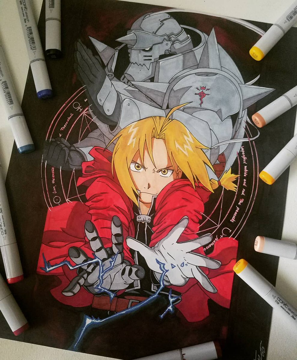 maria_tattoo13's tweet photo. Here are both of the Fullmetal Alchemist pieces I did! I'm really happy about these!๐ฅ #FullmetalAlchemist #FullmetalAlchemistBrotherhood #ColonelRoyMustang #FireAlchemist #EdwardElric #AlphonseElric #TransmutationCircle #CopicArt https://t.co/qtpVrzTOB0