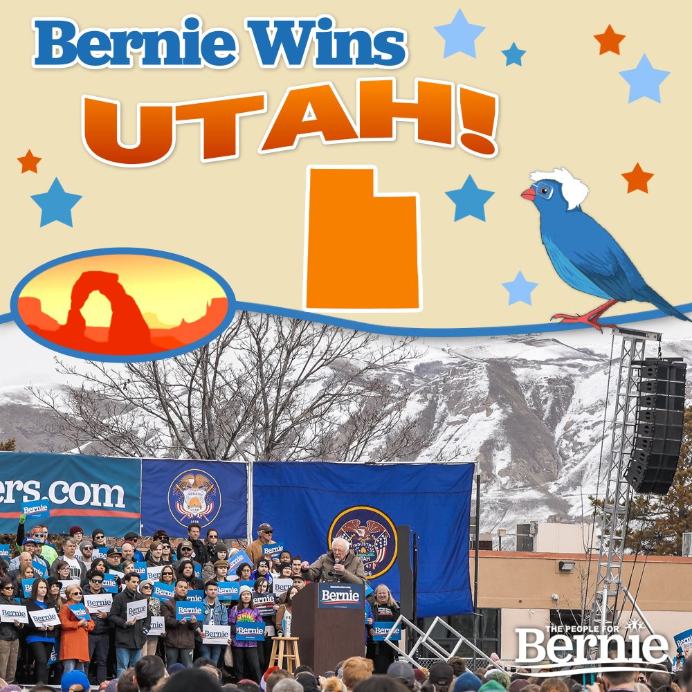 People4Bernie's tweet photo. BREAKING: @BernieSanders is the projected winner of the Utah primary! 

Still time to call voters in California: https://t.co/WPoDNbPcbk

#UTPrimary #VoteForBernie #NotMeUs https://t.co/jUFQSsAfGc