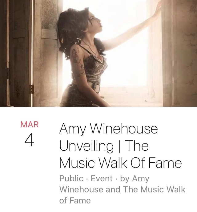 SKHathaway's tweet photo. Music Walk Of Fame Unveiling, AMY WINEHOUSE to be Honoured. https://t.co/zFrhno0NgW