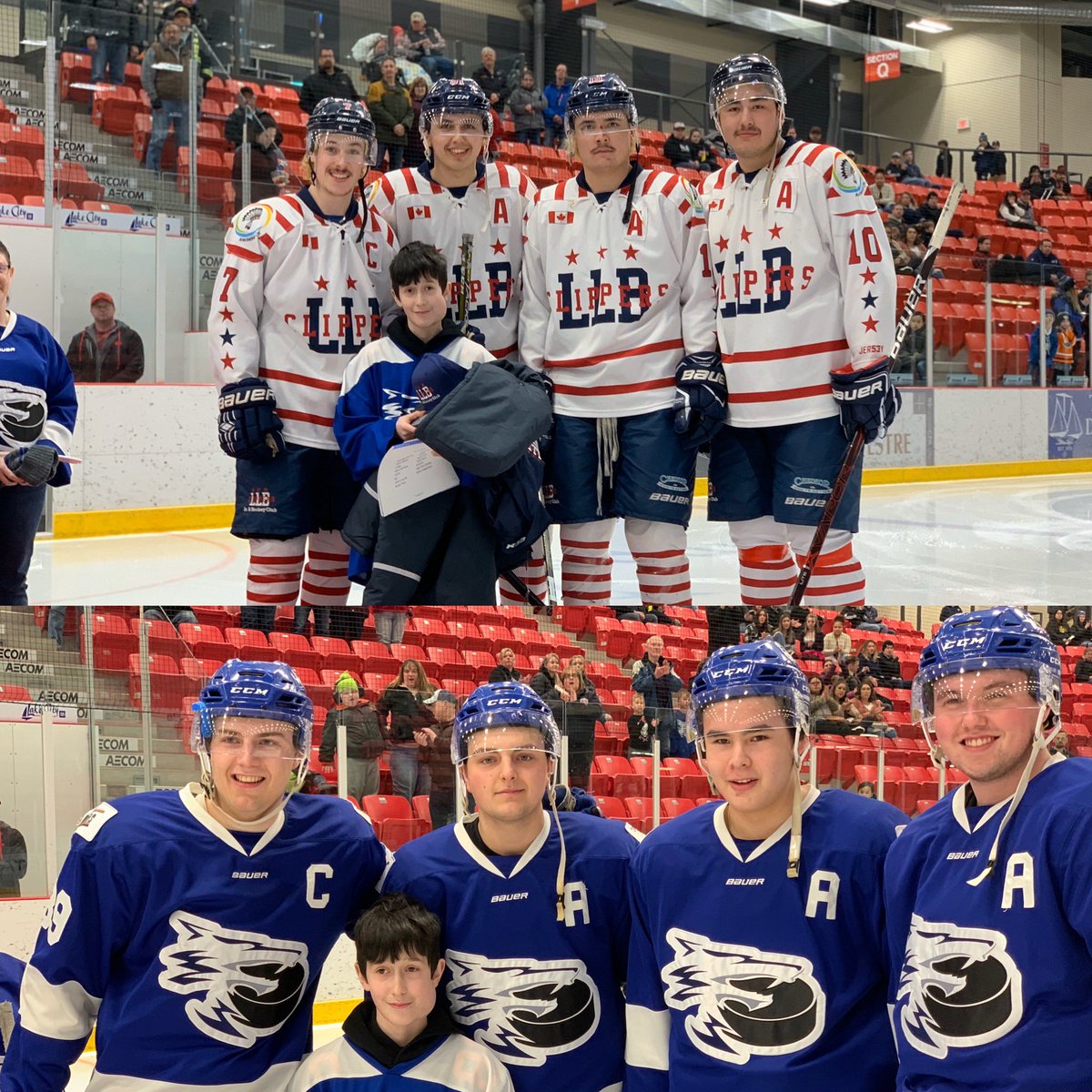 Oilers_4_life's tweet photo. Couple of classy Jr b Clubs tonight supporting young Dominic and his battle with Cancer #morethanagame #ColdLakeIceJrB 
#CancerAwareness https://t.co/rLAG0VpK6D