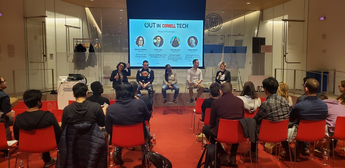 rayeschiller's tweet photo. Proud to have moderated my first panel for Out in Cornell Tech with @fjania @ArthurWoods @MinervaTantoco and Chris Mossiah. It was a new and exciting challenge and I got to learn so much from the incredible speakers 🙌🌈 https://t.co/EnAcJoZ8T7