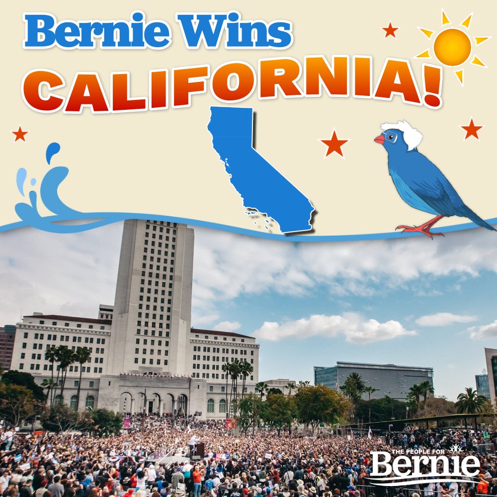 People for Bernie (@people4bernie) on Twitter photo BREAKING: <a href="/BernieSanders/">Bernie Sanders</a> is the projected winner of the California Primary!
But if you're in line, STAY IN LINE.
It's not just the win, it's how big of the win. We're fighting for every last delegate! #CAPrimary #NotMeUs BREAKING: <a href="/BernieSanders/">Bernie Sanders</a> is the projected winner of the California Primary!
But if you're in line, STAY IN LINE.
It's not just the win, it's how big of the win. We're fighting for every last delegate! #CAPrimary #NotMeUs