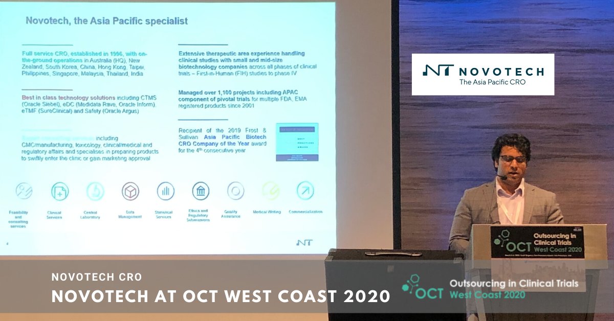 novotechCRO's tweet photo. Novotech Business Development Manager, Aditya Kotta, presents at #OCTWestCoast 2020 #OCTWest #biotech #clinicaltrials #CRO

View the latest reports - including how the supportive regulatory environment in #Australia can speed up your drug development. https://t.co/9sVXhqMK52 https://t.co/OJXpvqrUf7