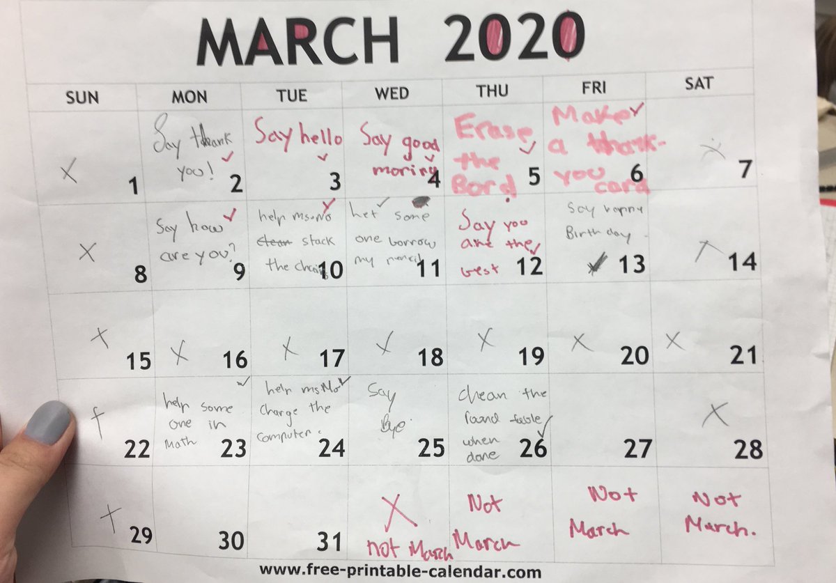 c_parkview's tweet photo. #randomactofkindnessday Ss developed their own Random Act of Kindness Calendar. They set a goal for each day in March and work towards the goal on daily basis to be a KIND person. https://t.co/sqUUcLm1hn