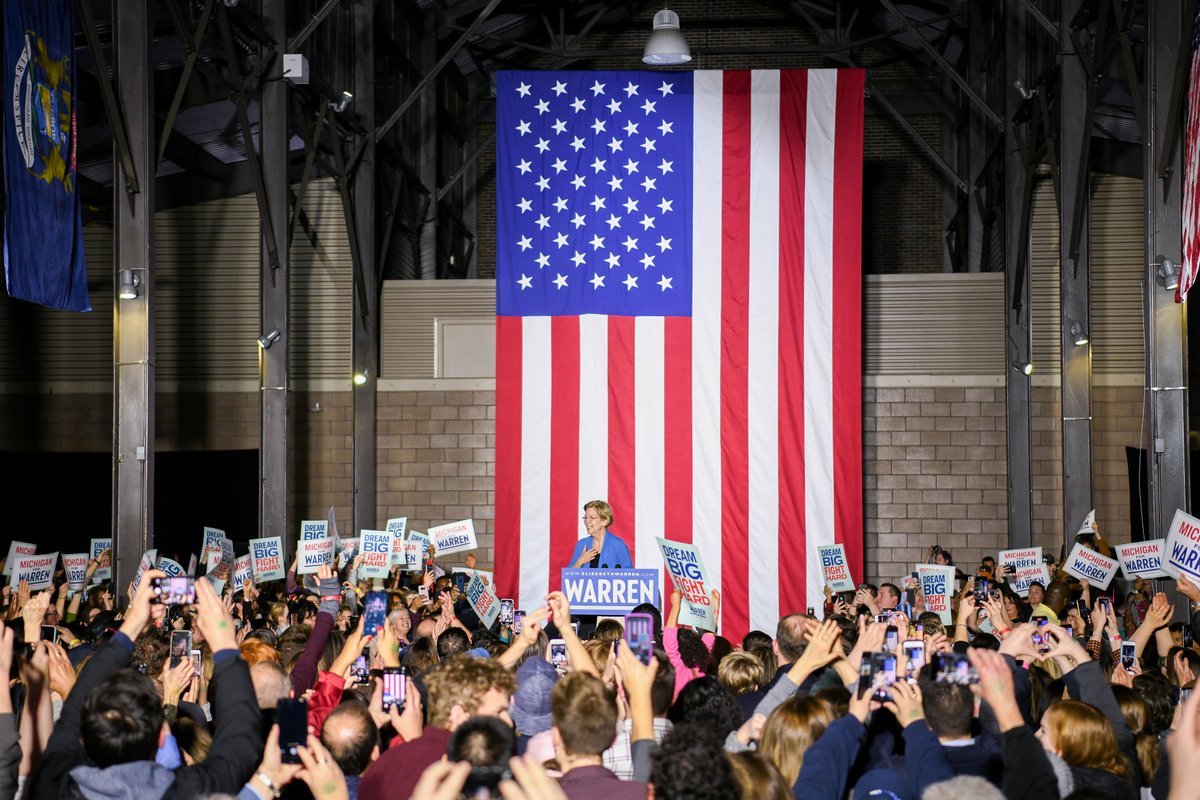 Elizabeth Warren speaks to a crowd of supporters.