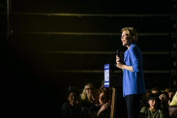 Elizabeth Warren speaks to a crowd of supporters.