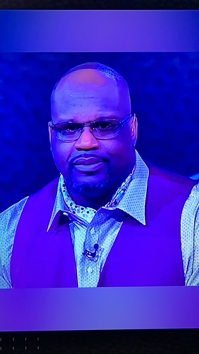 pjilla's tweet photo. Yo @NBAonTNT Shaq tryin to look like @spiceadams. Idk of the hairline gotta be fixed or your under shirt game gotta go. #bbqchicken https://t.co/idSO966GI4