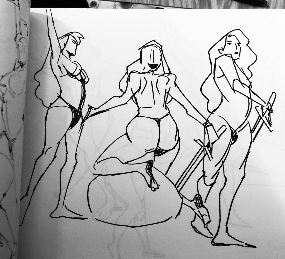 Figure drawing tonight ^^ forgot my pens at home so I used the office sharpie & ball point ...definitely prefer the sharpie haha 