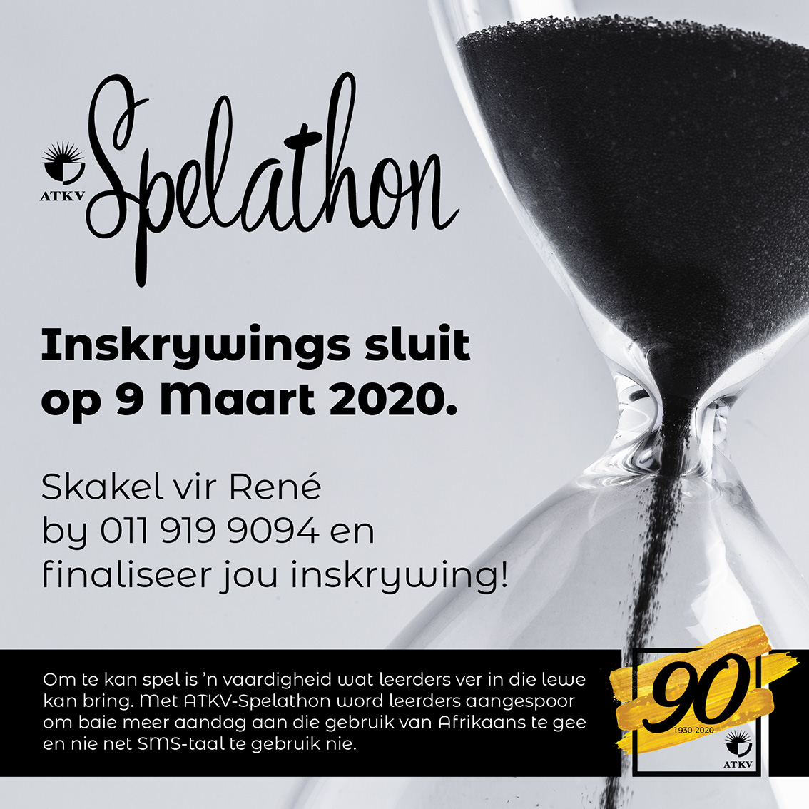 ATKVSA's tweet photo. Die ATKV se Spelathonkompetisie is ’n moet vir alle "spellers"! Skryf sommer nou in. Klik hier vir die brosjure: https://t.co/NpvZEj6REZ
#Afrikaans #spelling #spelathon #jeugprojekte #WeesDieVerskil https://t.co/oNFiQKP0Zs