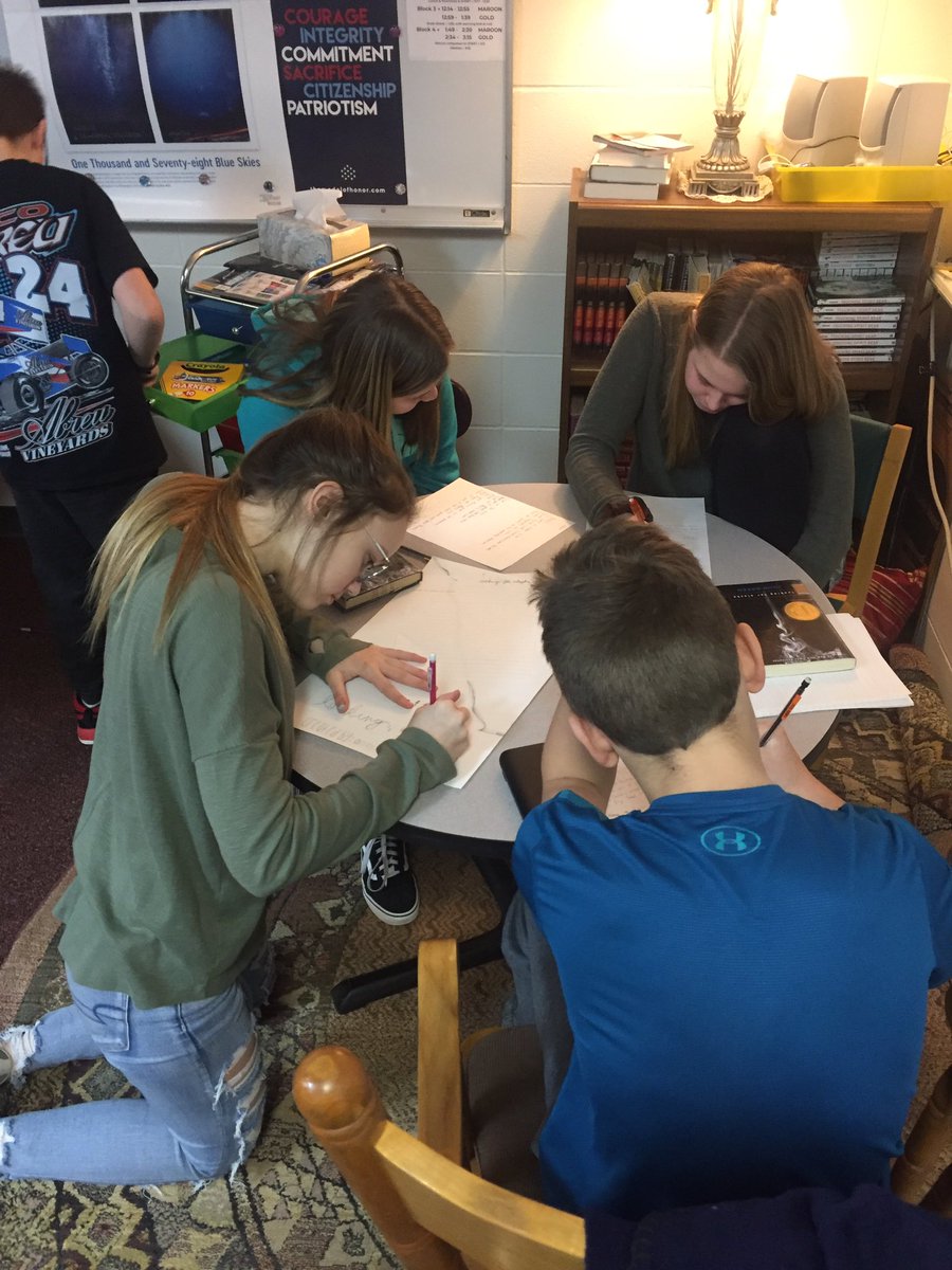 engrahn's tweet photo. Students work on final project for group book after discussions are completed. @MadisonMSNews @engrahn https://t.co/4aDuoHhYqs
