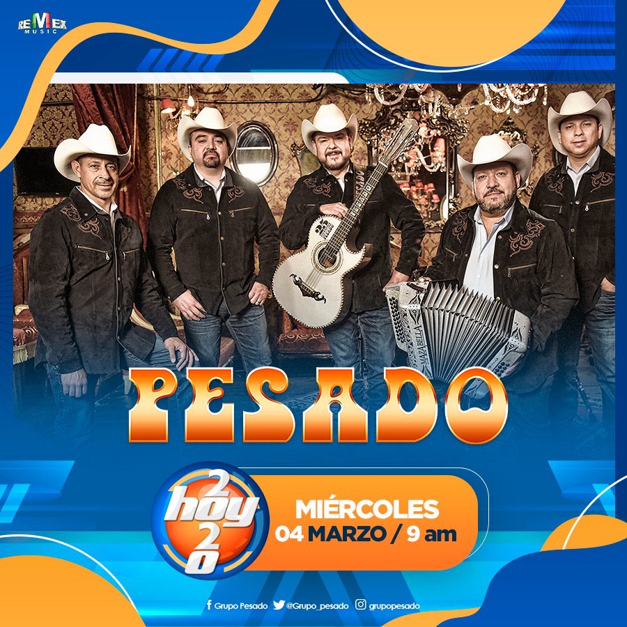 grupo_pesado's tweet photo. Amigas y amigos, mañana no se pierdan el @programa_hoy a través de @Canal_Estrellas donde estaremos tocando nuestro nuevo sencillo #MeSigueCalando 💃🕺🏻🤠😊 #PuroRemex @Remex_Music https://t.co/hBzjK73wnW