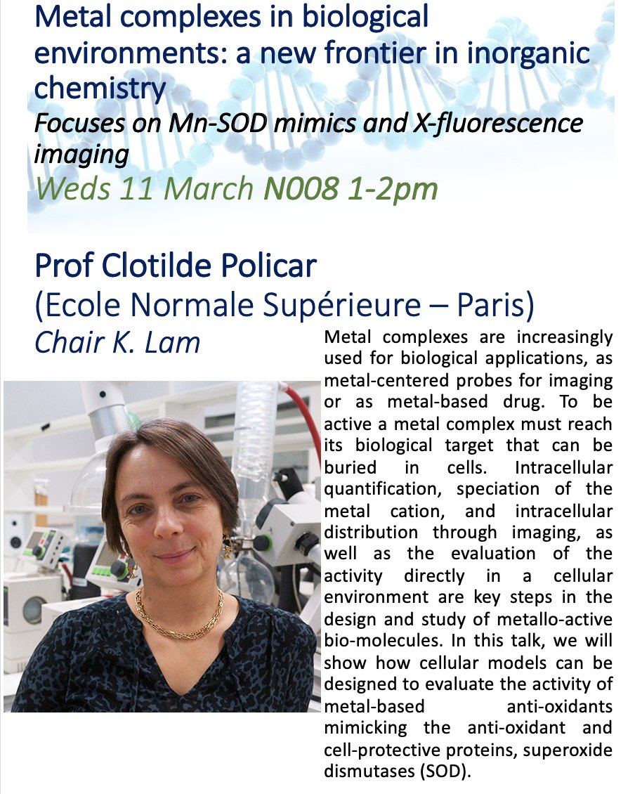KLchemistry's tweet photo. You like #Metals? You like #Spectroscopy? And #Biology?! We are absolutely thrilled to be hosting @ClotildePolicar next week. Join us on the 11/03 at 1pm for "Metal complexes in biological environments: a new frontier in #inorganicchemistry" #BioInorganic #LdnChemEvents https://t.co/pBHlXFwOiz