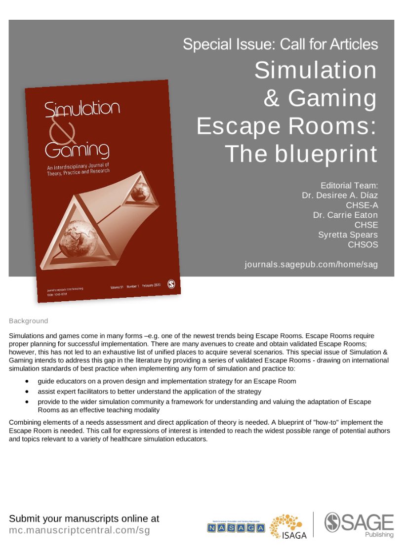 decafwithdiaz's tweet image. Who can escape your room? Submit your best work - call now open! @simsations4life @UCF_Nursing @SSHorg @s_syretta @INACSL @GWDeanJeffries @KennethDion @GaumardInFocus @laerdalmedical @CAEHealthcare @AvkinCo