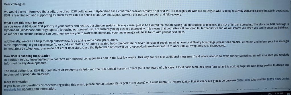 amitbhawani's tweet photo. Just-in : An employee of Mindspace at Hyderabad has been  tested positive for #coronavirus. Both Mindspace &amp; Brightspace offices are closed down for now.

This is the case of Building 20 at Mindspace where there are thousands of employees working.

#coronavirusindia #COVID19 https://t.co/xxSn2KpGlO