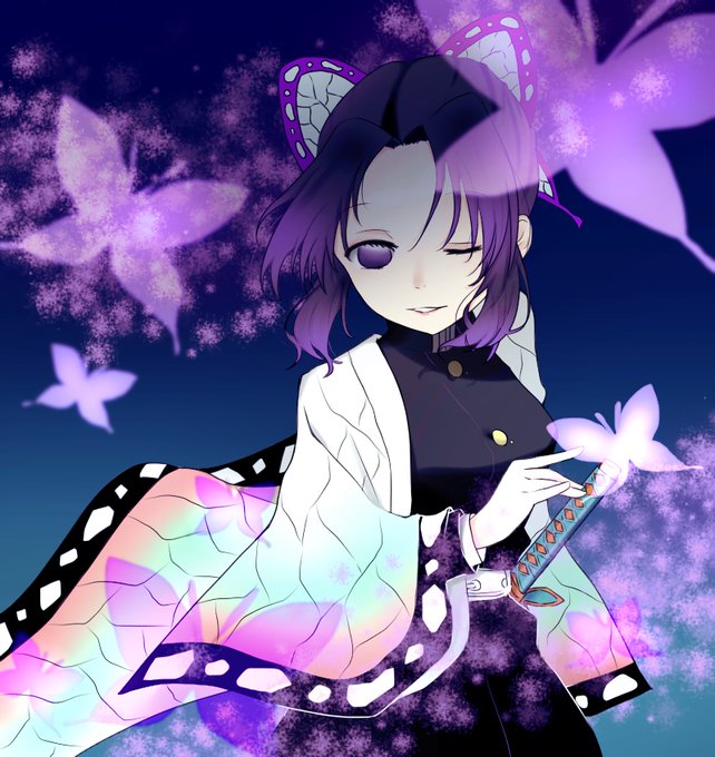 ぱぴたさんがTwitterに投稿した胡蝶しのぶ(鬼滅の刃)のイラスト。
