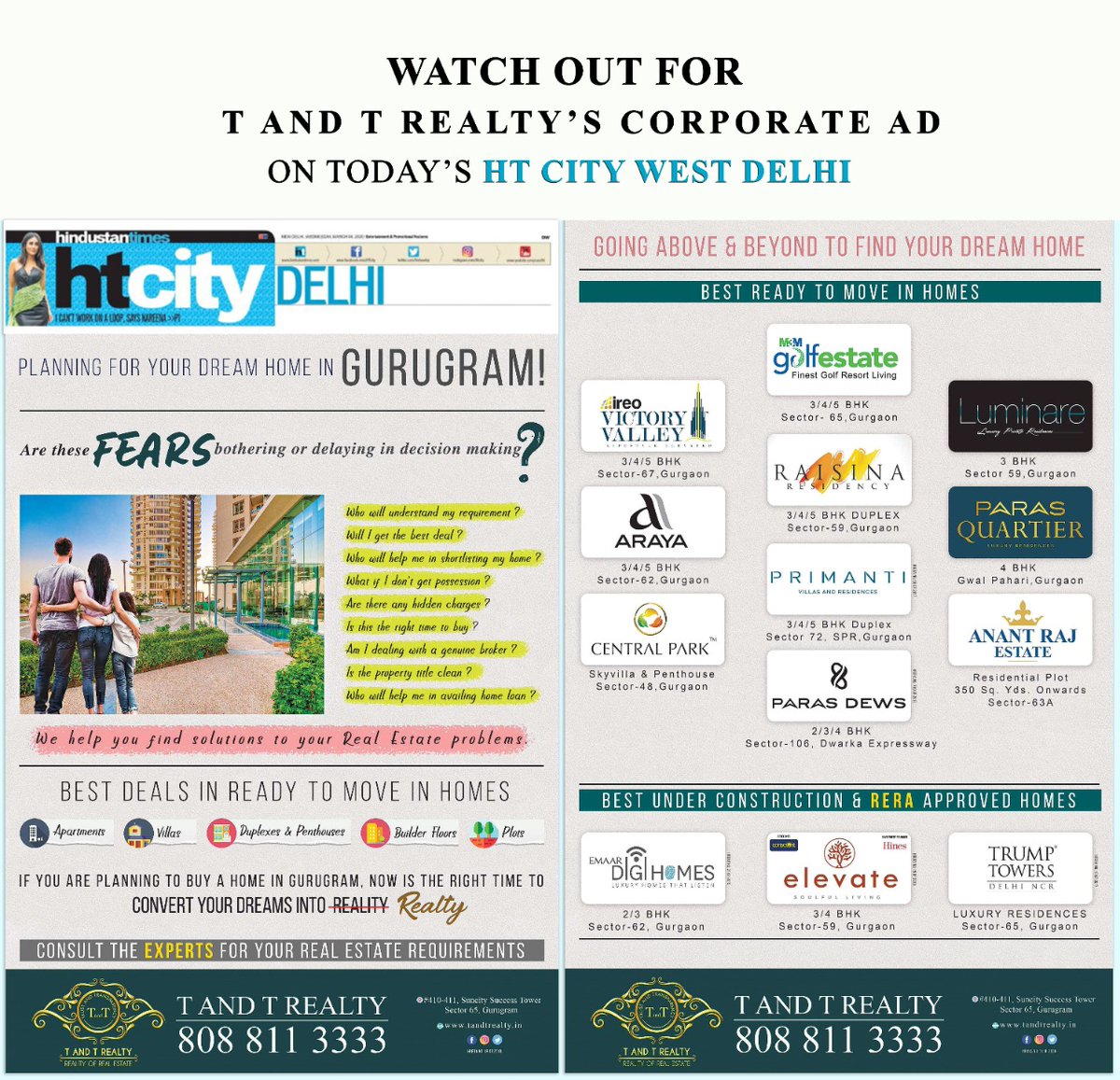 tntrealtyin's tweet photo. "Watch Out" our AD on HT CITY WEST DELHI
.
.
.
.
#realestate #Homeforsale #delhiproperty #readytomovein
#bestinvestment #luxuryhomeindia #hindustantimes #delhigram #delhidiaries #india #TrendingNow https://t.co/pfLv1XkObc