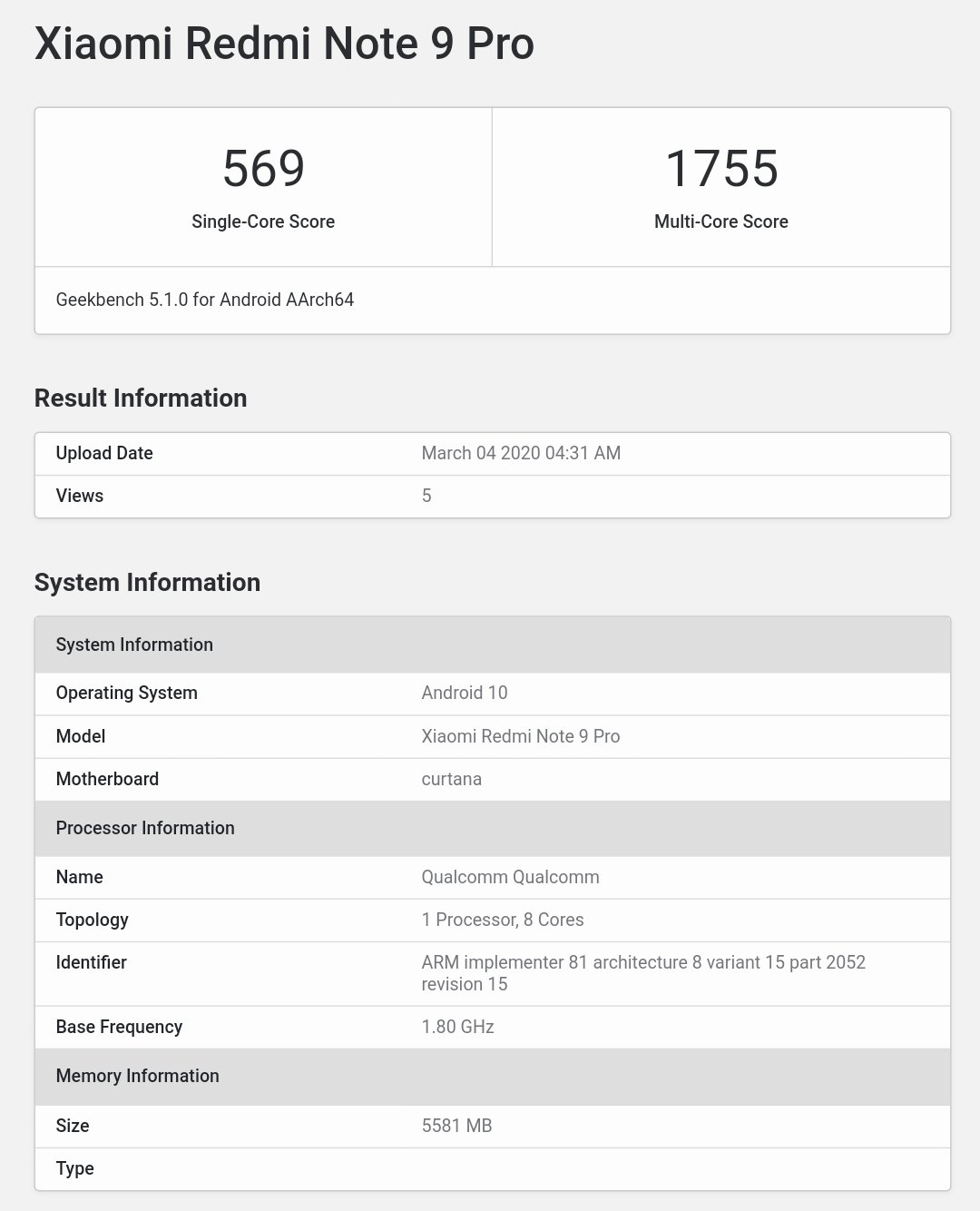 到訪 Geekbench：Redmi Note 9 Pro 跑分与處理器型號率先解密；向 Mediatek 說掰掰？ 1