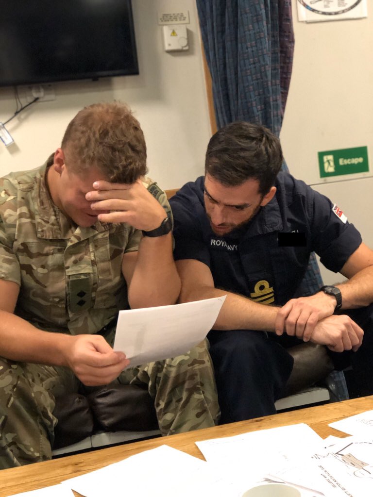 HMSDefender's tweet photo. Getting our Officer Commanding Royal Marines on a bite. The moment he thinks he will promote from Lieutenant to Lieutenant 😂 #MessdeckBanter #PromiseThisStaffWorkIsReal @ZDNR https://t.co/C7aTxrvf39