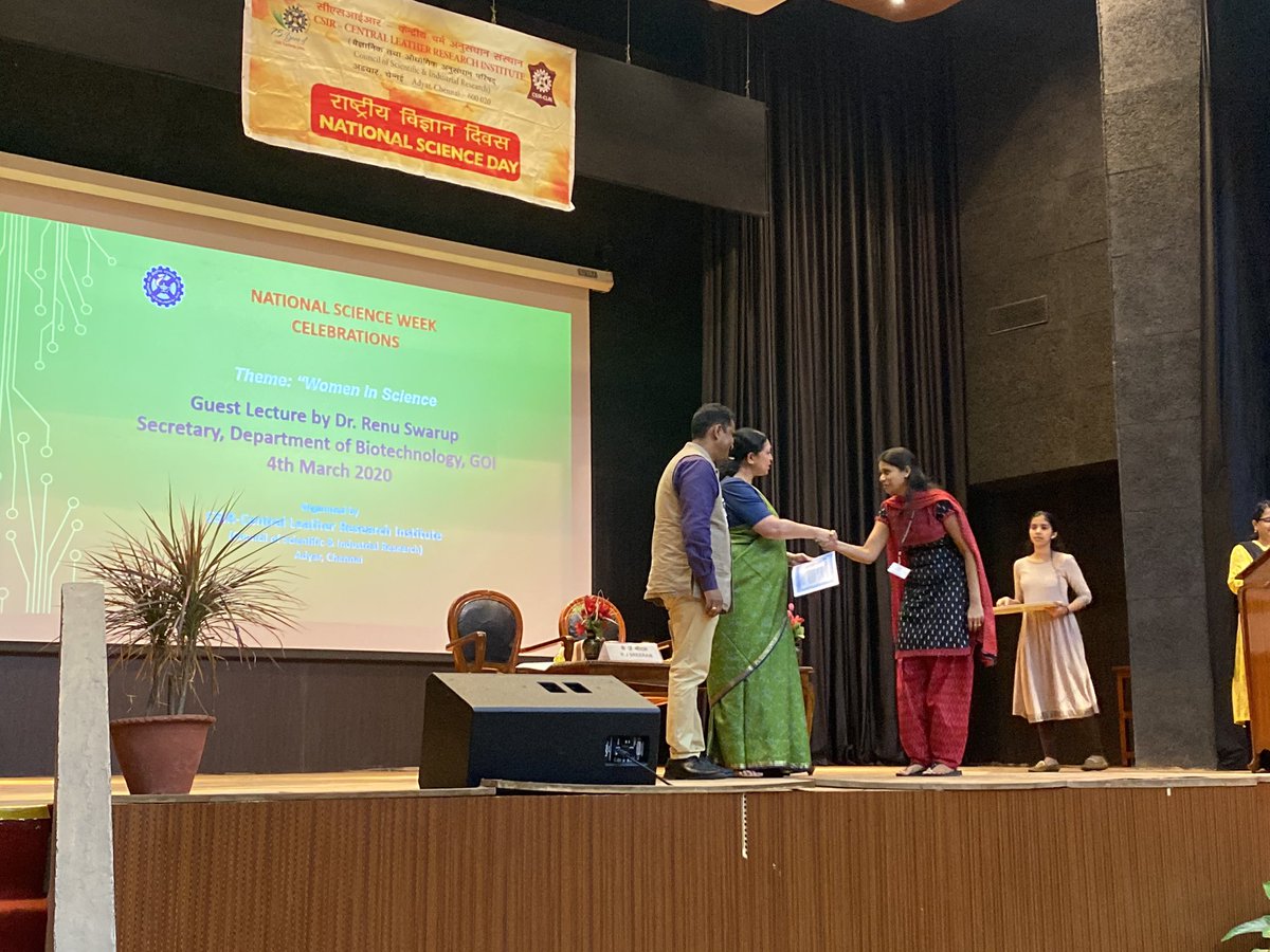 clriindia's tweet photo. Dr. Renu Swarup, Secretary, DBT, GoI distributing the Certificate of Appreciation – Meritorious Women Students of CSIR-CLRI @kjsreeram @shekhar_mande @GVRayasam @DBTIndia @CSIR_IND #TeamCSIR @VigyanPrasar #HaarKaamBharatKeNaam https://t.co/Pp4x7IwspL