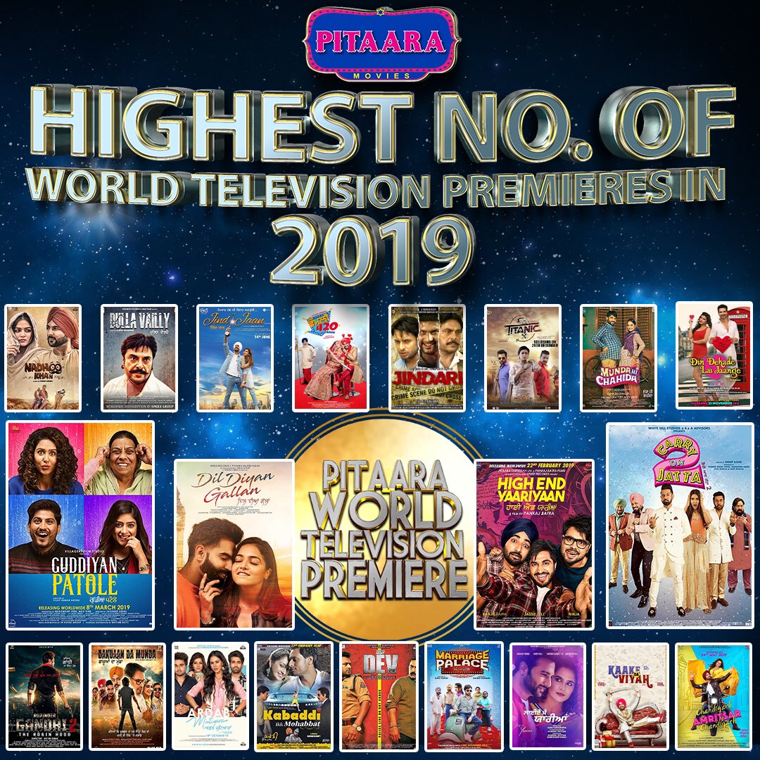 PitaaraTv's tweet photo. You name it, we have aired it! 

After featuring the highest number of World Television Premieres in 2019 we are all set to make 2020 even better.  

Stay tuned! 

#worldtelevisionpremiere #highendyaariyaan #dildiyangallan #guddiyanpatole #carryonjatta2 #ardabmutiyaran #dspdev https://t.co/pcBqNA9gbV