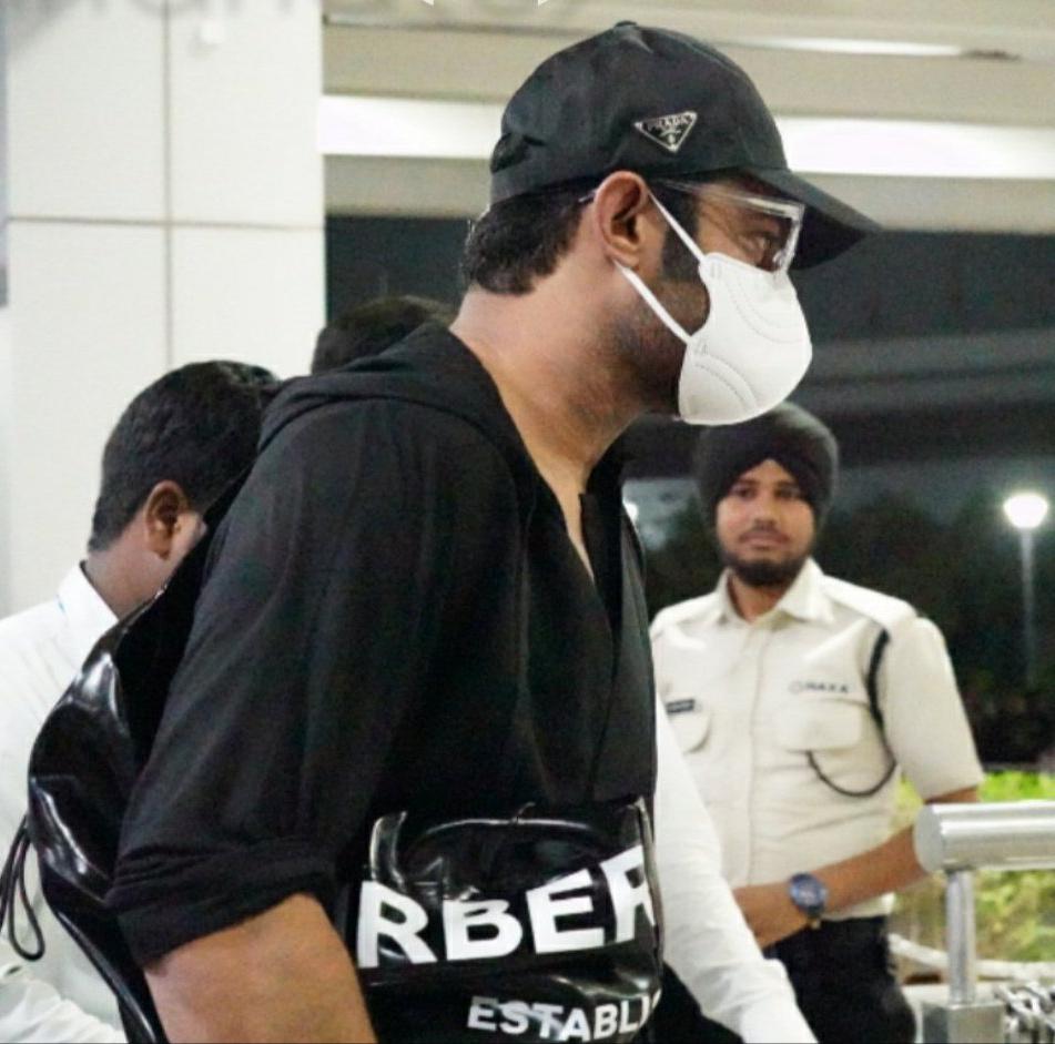 prabhas at airport with mask for coronavirus protection