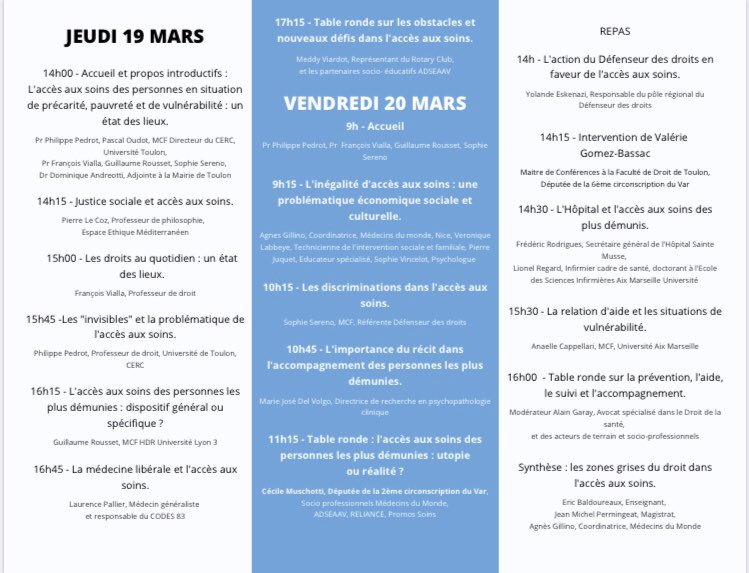 Le CERC organise un colloque sur « l’accès aux soins des personnes les plus démunies », les 19 et 20 mars. Venez nombreux !