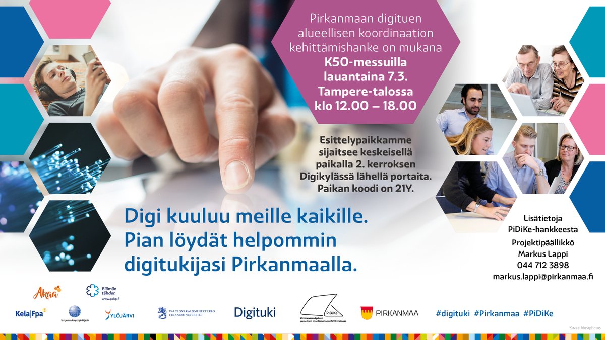 pirkanmaan_liit's tweet photo. PiDiKe-hanke on mukana K50-messujen Digikylässä Tampere-talossa lauantaina 7.3. klo 12.00 – 18.00.
Ohjelmassa ständipisteellä 21Y on ATK Seniorit Mukanetti ry:n tarjoamaa digiopastusta ja vierailu PSHP:ltä.
#digituki #Pirkanmaa #PiDiKe https://t.co/UPrhgqw8lG