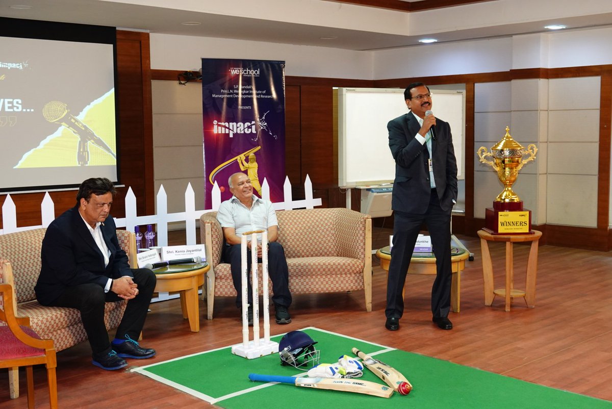 ImpactWeschool's tweet photo. An insightful talkshow "Cricket Evolves- You and Itself" filled with memories, stories and experiences, @shishhattangadi sir  &amp; #KeniaJayantilal  sir graced Impact2020 by their presence and interacted with students and future managers sharing knowledge and their love for cricket. https://t.co/NuAyiTlhVa