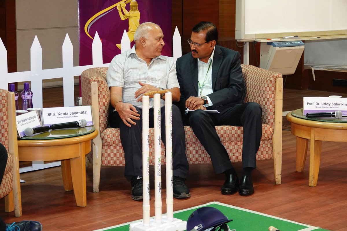 ImpactWeschool's tweet photo. An insightful talkshow "Cricket Evolves- You and Itself" filled with memories, stories and experiences, @shishhattangadi sir  &amp; #KeniaJayantilal  sir graced Impact2020 by their presence and interacted with students and future managers sharing knowledge and their love for cricket. https://t.co/NuAyiTlhVa