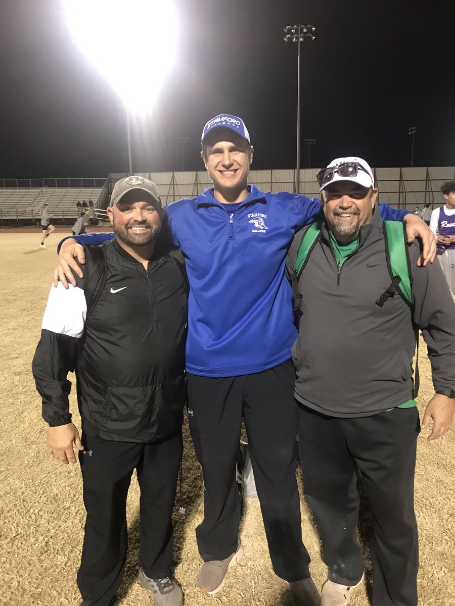 Always great to get to hang with guys I had pleasure of coaching. Brian Hodnett is at Haskell been coaching 16 yrs. Brandon Bell is at Stamford been coaching 3 months. The future of our profession is in great hands. I’m starting to feel old. #THSCA