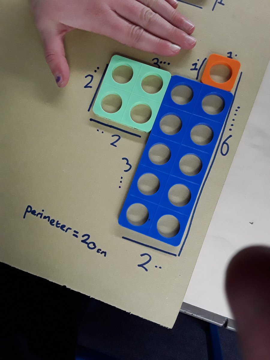 Year3TheHill's tweet photo. Year 3 used Numicon to help them visualise and calculate the perimeter of shapes. #Numicon #Perimeter #Nottoscale https://t.co/AE9fJeLyrD